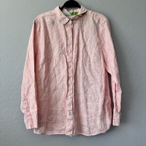 Tommy Bahama 100% Linen Button Up Shirt Womens XL Pink White‎ Striped